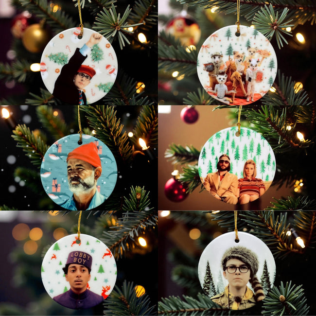 Wes Anderson Ornament Set – Handmade Ceramic Ornament Collection – Complete Holiday Movie Set